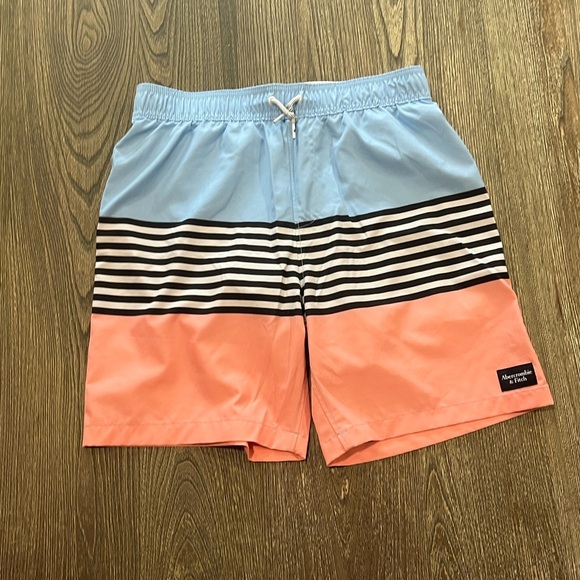 Abercrombie & Fitch Board Shorts Drawstring Mesh Lined Striped Colorblock 15/16 - Picture 1 of 5
